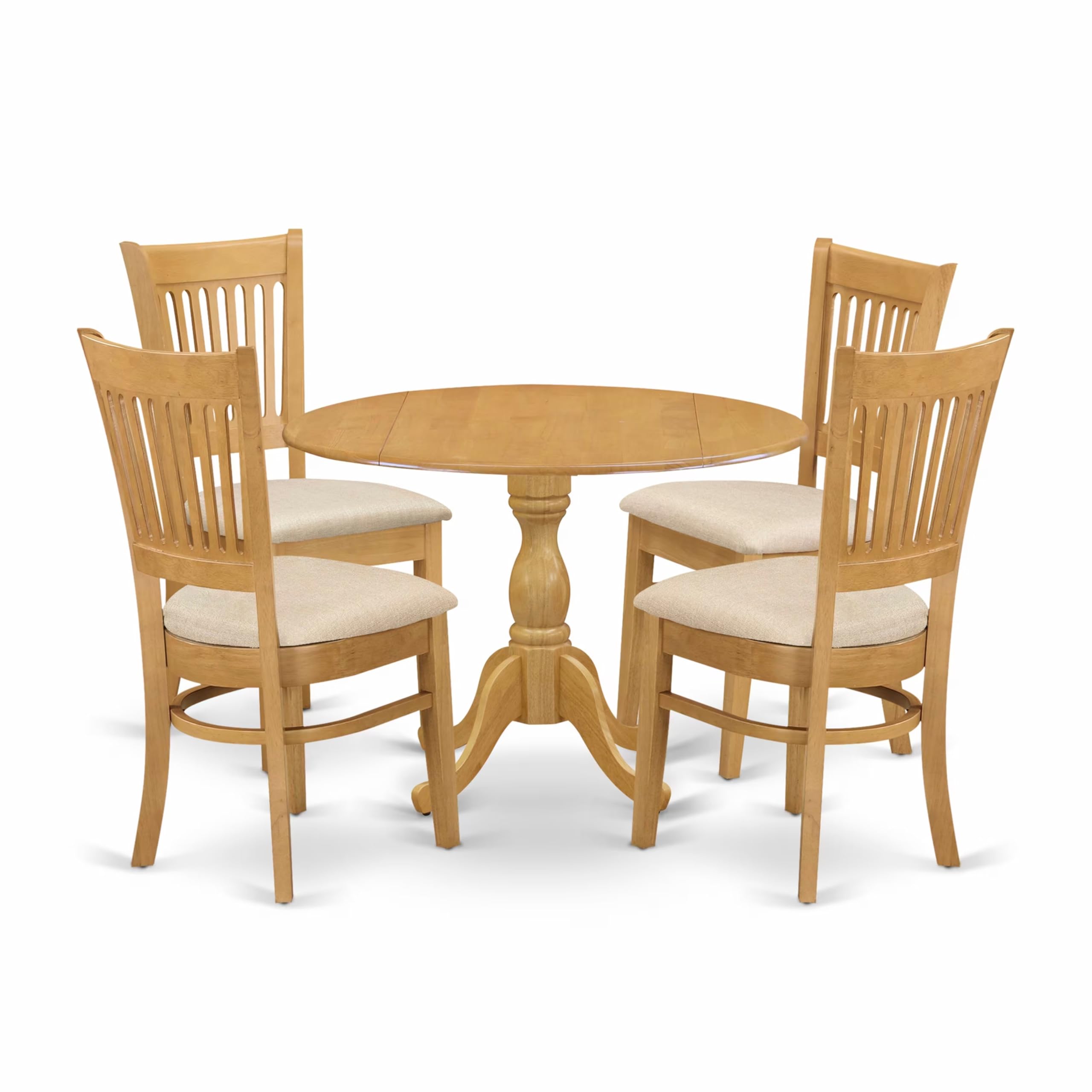 East West Furniture DMVA5-OAK-C 5 Piece Kitchen Table Set for 4 Includes a Round Dining Room Table with Dropleaf and 4 Linen Fabric Upholstered Dining Chairs, 42x42 Inch, Oak
